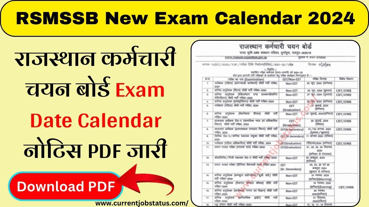 RSMSSB New Exam Calendar 2024 Rajasthan
